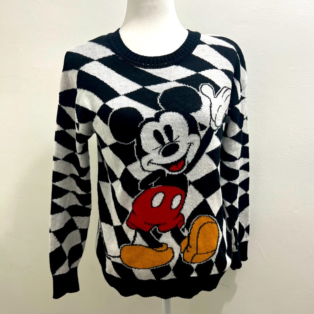 Disney's Mickey Mouse Black and White Checkered Sweater Argyle NWT SIZE XS